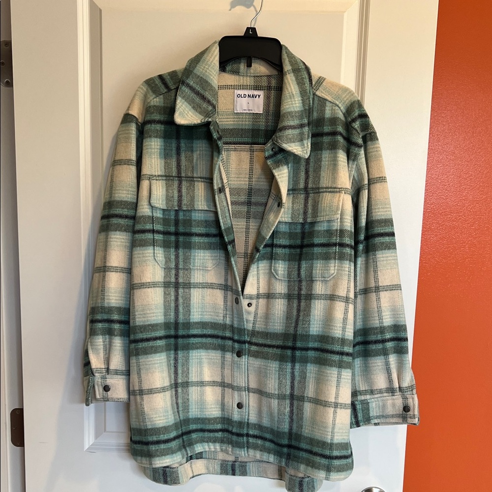Old Navy Teal and Cream Plaid Shirt Jacket - Picture 4 of 4